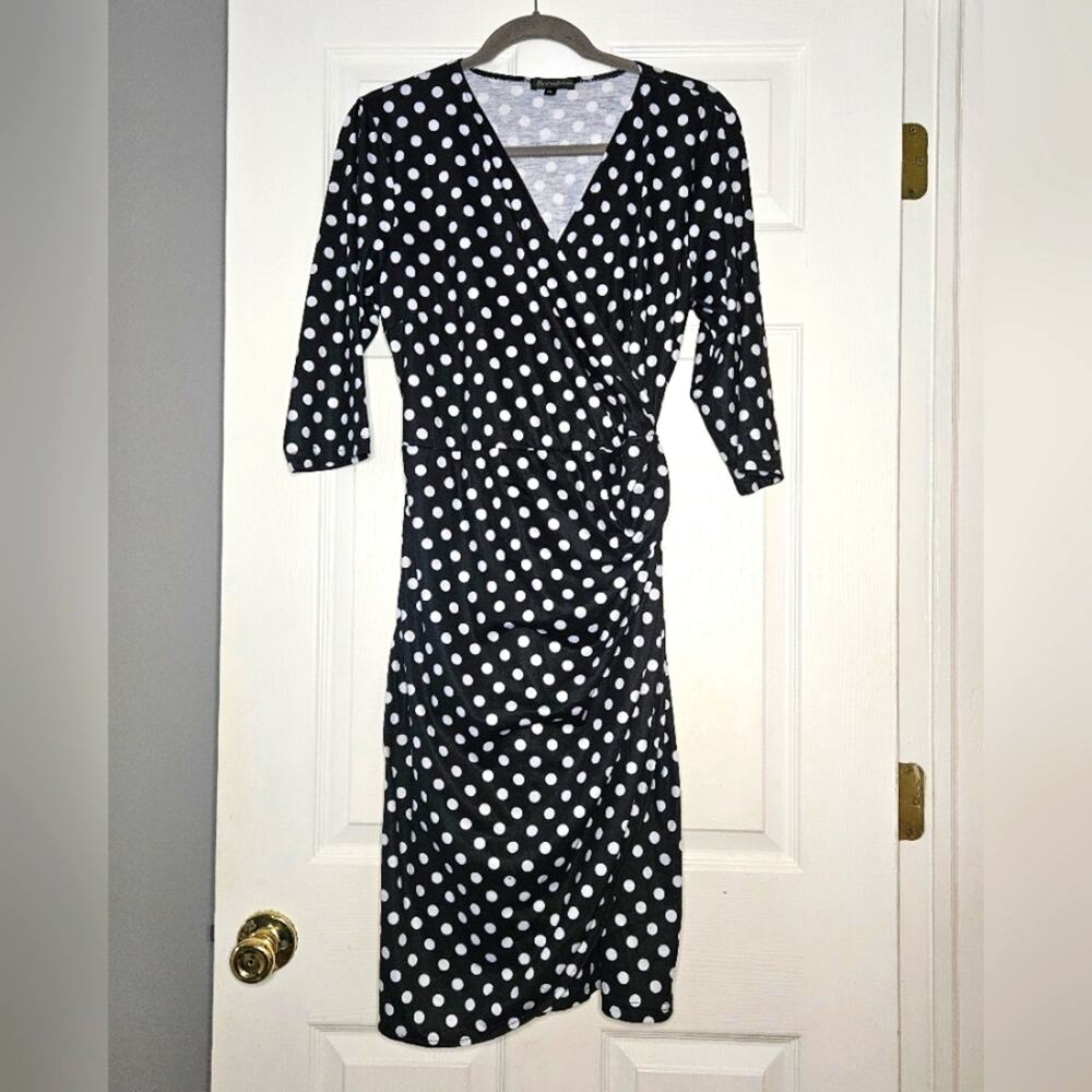 Berydress Womens‎ black and white polkadot knee length dress size XL